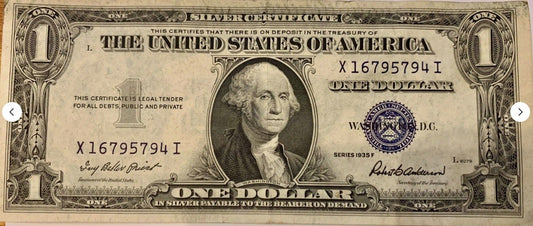 Own a Piece of History: 1935F 1 Dollar Blue Seal Silver Certificate (Select AU Grade)