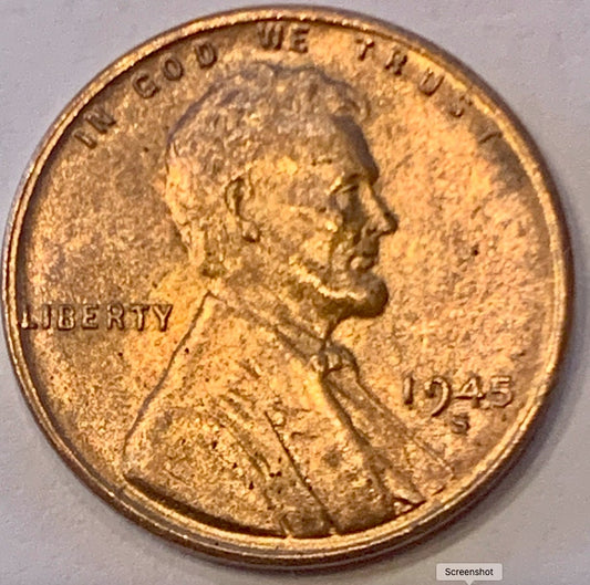 Rare 1945 San Francisco Mintmark “S” USA 1 Cent Coin
