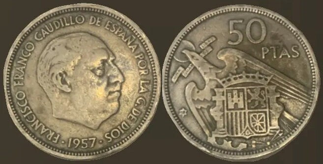 Rare 1957 Spain 50 Pesetas Coin - A Tribute to Spanish Grandeur and Freedom"