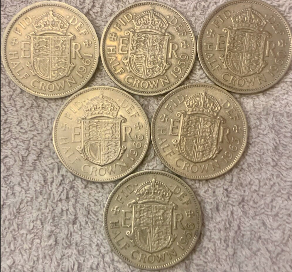 Exclusive Collection: United Kingdom Half Crown Coins from the Heart of the Elizabethan Era - 1956, 1959, 1960, 1961, 1963, 1966