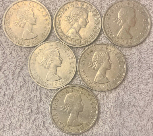 Exclusive Collection: United Kingdom Half Crown Coins from the Heart of the Elizabethan Era - 1956, 1959, 1960, 1961, 1963, 1966