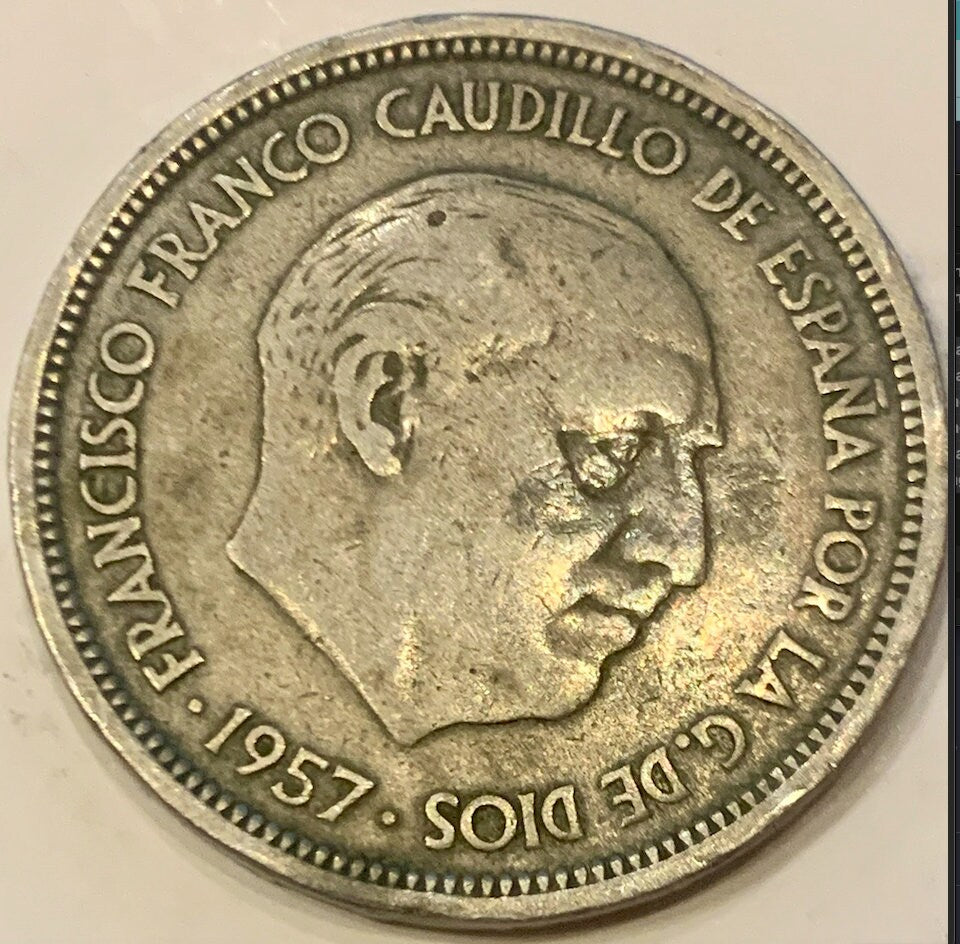 Rare 1957 Spain 50 Pesetas Coin - A Tribute to Spanish Grandeur and Freedom"