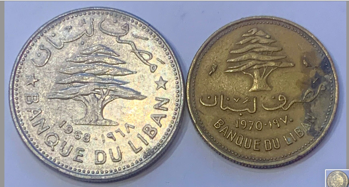 Rare Vintage Lebanese Treasure: 10 & 50 Piastres Coins from the Heart of the Mediterranean