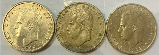 Exclusive Trio of Spanish Heritage:100 Pesetas Coins from 1982-M, 1983-M, 1984-M