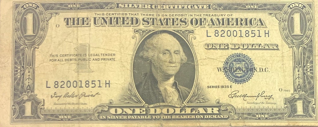 Collectible Gem: Authentic 1935 E Blue Seal 1 Dollar Silver Certificate"