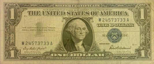 Historical Treasure: Vintage 1957 US 1 Dollar Silver Certificate Banknote"