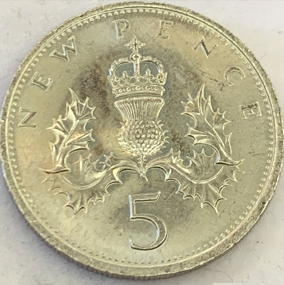 Vintage Charm: 1968-1971 British 5 Pence Coins" ( 4 Peaces )