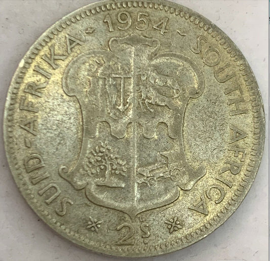 Rare 1954/7 South African 2 Shillings Silver Coin - A Glimpse into Elizabethan Era Numismatics