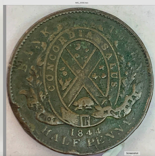 Rare Find: 1844 Canadian Provinces Half Penny Coin from Handsworth, England"