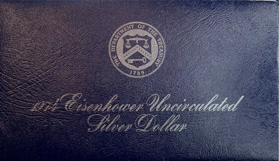 Collectible 1974 Silver Eisenhower Dollar – Original Blue Treasury Envelope Included"