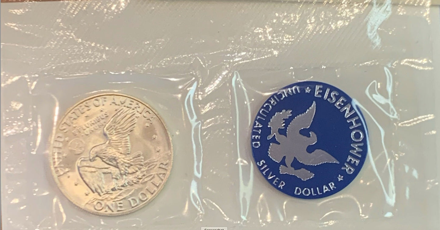 Collectible 1974 Silver Eisenhower Dollar – Original Blue Treasury Envelope Included"