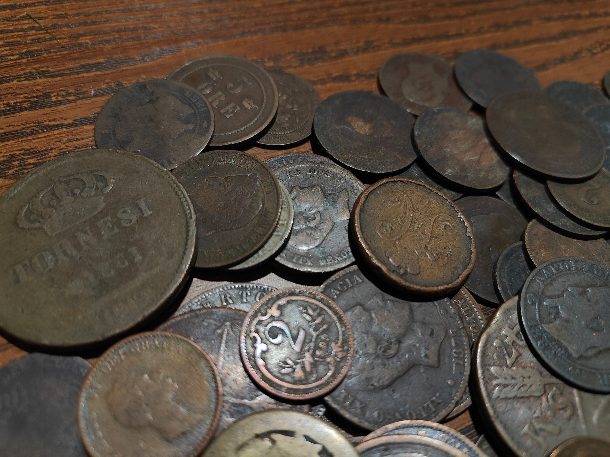 Old Bronze Coins Bulk Lot of Copper and Bronze World Money from a Big Pile, Various World Countries, 100 Year Old History Antique Numismatic