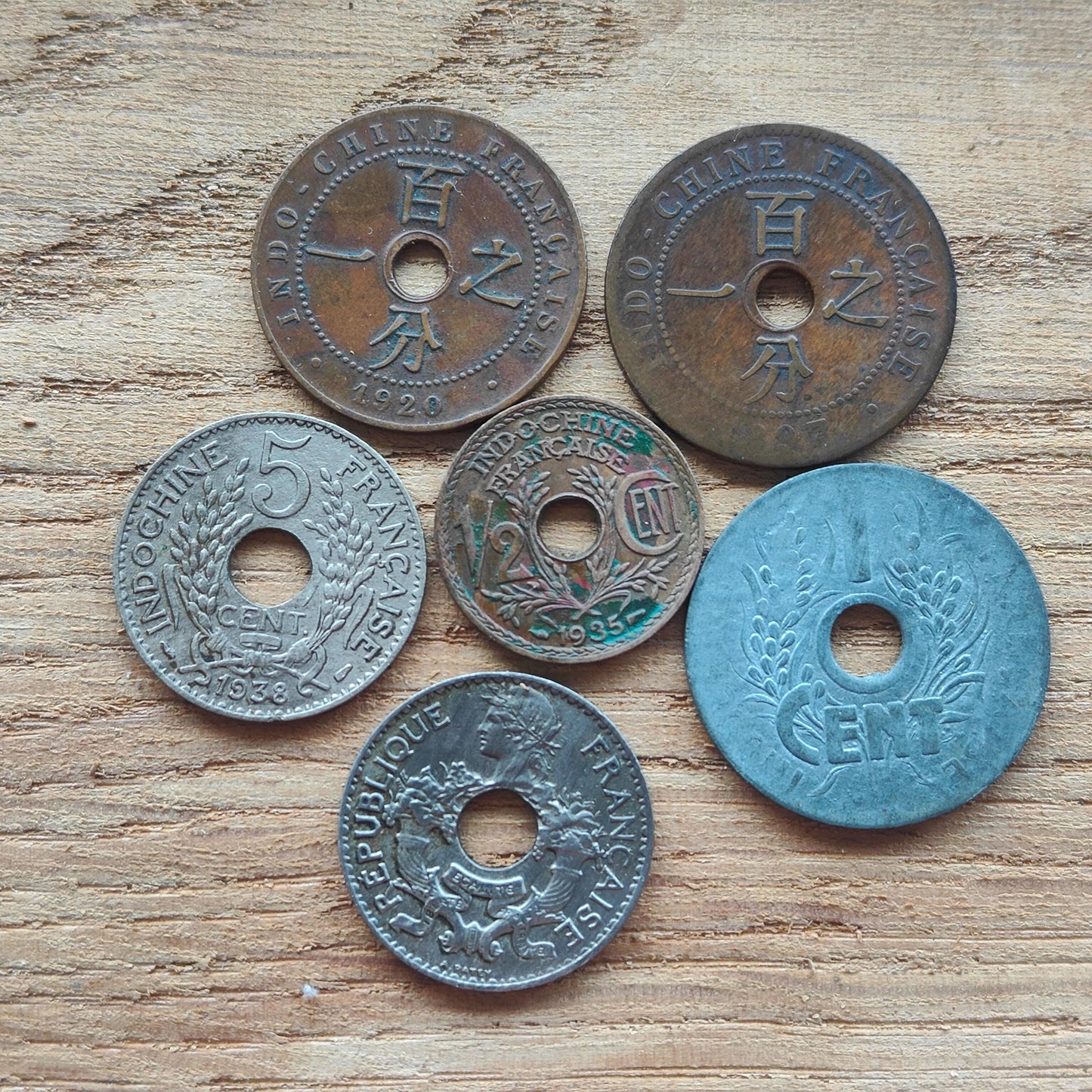 Vietnam Old Coin Lot from 1897 French Indochina Antique Numismatic Collectibles 6 Pcs. Historical Coins