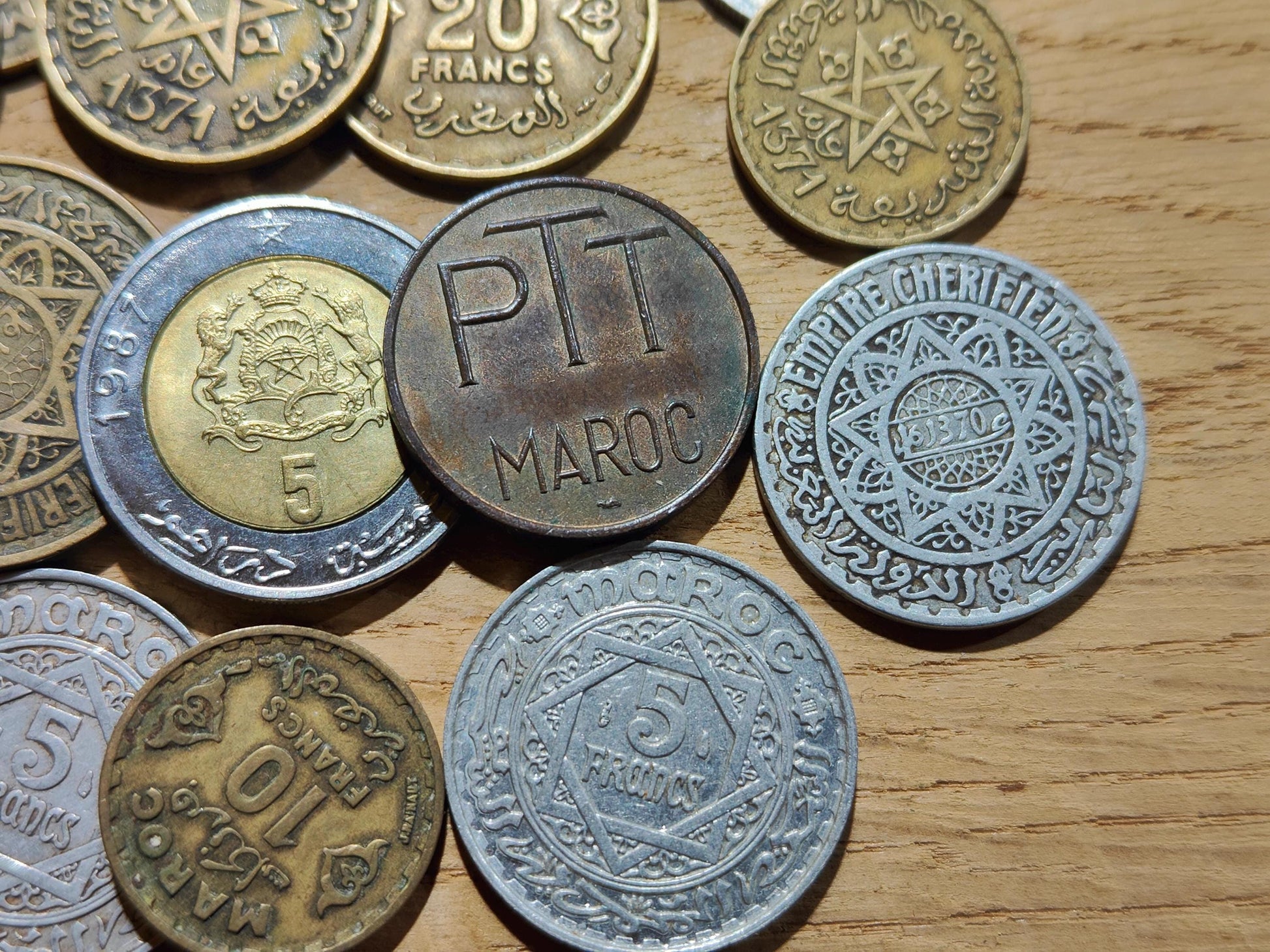 Morocco Old Coin Collection Lot of 15 Pcs Coins and 1 Jeton from Africa 1950S-1980'S Maroc Francs Dirhams Numismatic Bundle Collectible Gift