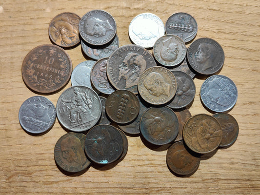 Old Italian Coin Collection - 28 Antique Bronze and Nickel Coins Dating from 1870'S to 1930'S Authentic Numismatic Bundle Old Italian Money