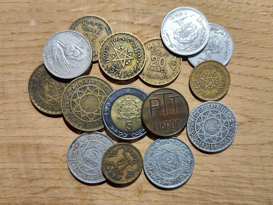 Morocco Old Coin Collection Lot of 15 Pcs Coins and 1 Jeton from Africa 1950S-1980'S Maroc Francs Dirhams Numismatic Bundle Collectible Gift