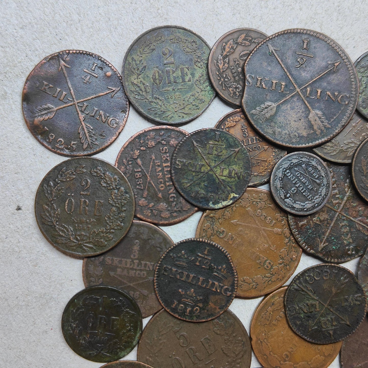 Old Bronze Coins Bulk Lot of Copper and Bronze Swedish Money 33 Pieces of Better Quality Coins 100 Year Old History Antique Numismatic