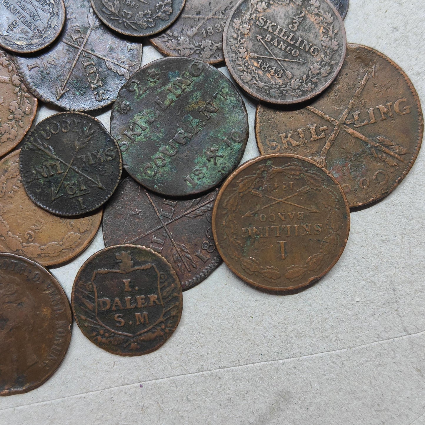 Old Bronze Coins Bulk Lot of Copper and Bronze Swedish Money 33 Pieces of Better Quality Coins 100 Year Old History Antique Numismatic