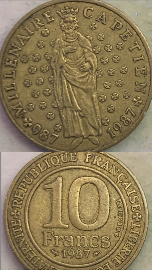 1987 France 10 Francs Coin - Millennium of Capetian Dynasty