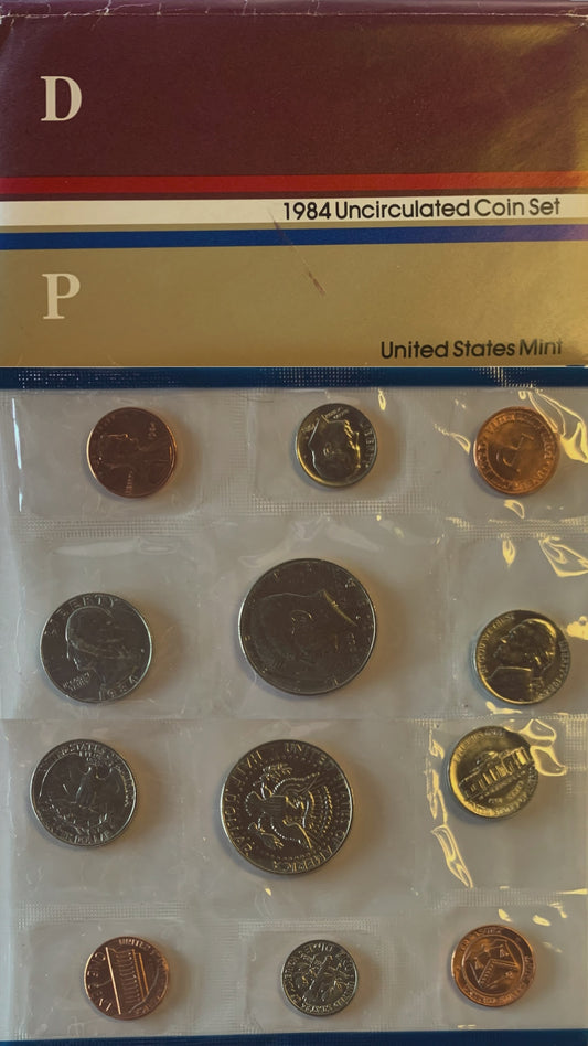 1984 United States Mint Uncirculated 12-Coin Set - Denver and Philadelphia Mints"**