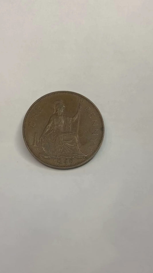 1949 UK 1 Penny - Rare Bronze Coin, King George VI, Limited Mintage