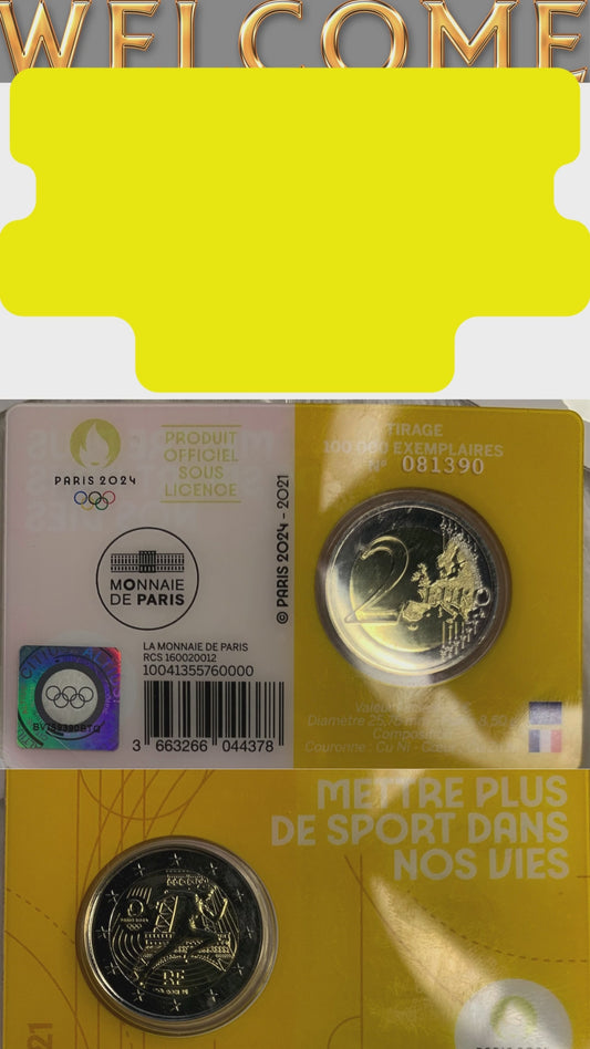 Limited Edition: Paris 2024 Olympic 2 Euro Coin - Stunning Yellow Coincard