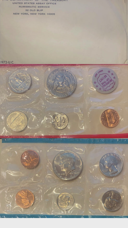1972 United States Mint Uncirculated 11-Coin Set - Philadelphia, Denver, and San Francisco Mints